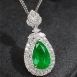 14k Gold 2.50 Ctw Vivid Green Natural Emerald & Diamond Pendant( Without Chain )