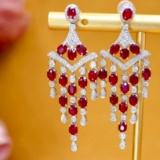 14k Gold 5.65 Ctw Vivid Red Natural Ruby & Diamond Earrings