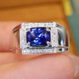 14k Gold 1.42 Ctw Natural Sapphire & Diamond & Men¡¯s Ring
