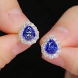 14k Gold 2.98 Ctw Natural Sapphire & Diamond Earrings