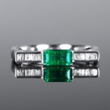 14k Gold 0.69 Ctw Vivid Green Natural Emerald & Diamond Ring