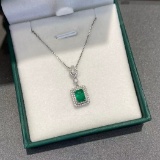 14k Gold 1.41 Ctw Vivid Green Natural Emerald & Diamond Necklace