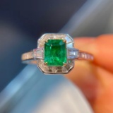 14k Gold 1.53 Ctw Vivid Green Natural Emerald & Diamond Ring
