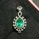 14k Gold 1.44 Ctw Vivid Green Natural Emerald & Diamond Pendant( Without Chain )