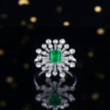 14k Gold 1.76 Ctw Vivid Green Natural Emerald & Diamond Ring/pendant( Without Chain )