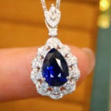 14k Gold 2.42 Ctw Natural Sapphire & Diamond Pendant( Without Chain )