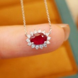 14k Gold 0.79 Ctw Vivid Red Natural Ruby & Diamond Necklace