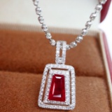 14k Gold 1.37 Ctw Natural Ruby & Diamond Pendant( Without Chain )