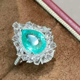14k Gold 2.27 Ct Natural Paraiba Tourmaline & Sapphire & Diamond Ring
