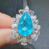 14k Gold 4.82 Ctw Natural Paraiba Tourmaline & Diamond Ring