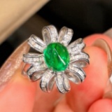 14k Gold 2.45 Ctw Vivid Green Natural Emerald & Diamond Ring
