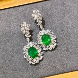 14k Gold 2.63 Ctw Vivid Green Natural Emerald & Diamond Earrings