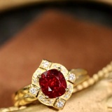 14k Gold 1.31 Ctw Natural Ruby & Diamond Ring