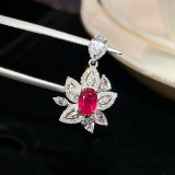 14k Gold 1.35 Ctw Natural Ruby & Diamond Pendant( Without Chain )