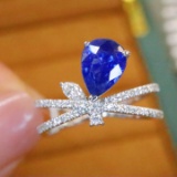 14k Gold 1.59 Ctw Natural Sapphire & Diamond Ring