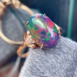 14k Gold 3.5 Ct Natural Opal & Diamond Ring