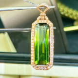 14k Gold 7.65 Ct Natural Tourmaline & Diamond Pendant( Without Chain )