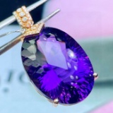 14k Gold 30.72 Ct Natural Amethyst & Diamond Pendant( Without Chain )