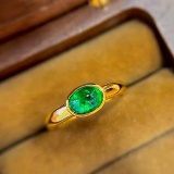 14k Gold 0.95 Ct Vivid Green Natural Emerald Ring