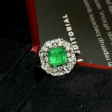 14k Gold 2.51 Ctw Vivid Green Natural Emerald & Sapphire Ring