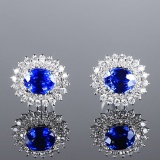 14k Gold 2.44 Ctw Natural Sapphire & Diamond Earrings