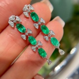 14k Gold 1.3 Ct Vivid Green Natural Emerald & Diamond Earrings
