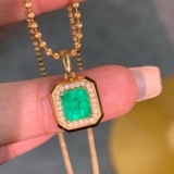 14k Gold 1.49 Ctw Natural Emerald & Diamond Pendant( Without Chain )