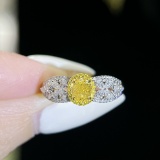 14k Gold 1.02 Ctw Natural Yellow Diamond & Diamond Ring
