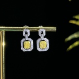 14k Gold 0.48 Ctw Natural Yellow Diamond & Diamond Earrings
