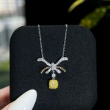 14k Gold 0.43 Ctw Natural Yellow Diamond & Diamond Necklace