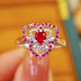 14k Gold 0.34 Ctw Natural Ruby & Ruby Ring