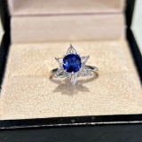 14k Gold 3.33 Ctw Natural Sapphire & Sapphire Ring