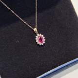 14k Gold 0.98 Ctw Natural Ruby & Diamond Necklace