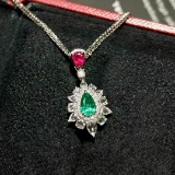14k Gold 0.60 Ctw Natural Emerald & Ruby & Toi Et Moi Pendant( Without Chain )