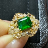 14k Gold 1.55 Ctw Vivid Green Natural Emerald & Diamond Ring