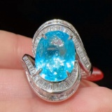 14k Gold 3.88 Ctw Natural Paraiba Tourmaline & Diamond Ring