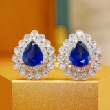 14k Gold 1.81 Ctw Natural Sapphire & Diamond Earrings