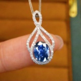 14k Gold 1.22 Ctw Natural Sapphire & Diamond Pendant( Without Chain )