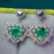 14k Gold 2.25 Ctw Vivid Green Natural Emerald & Diamond Earrings