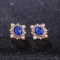 14k Gold 2 Ct Vivid Blue Natural Sapphire & Diamond Earrings