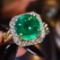 14k Gold 3.30 Ctw Vivid Green Natural Emerald & Diamond Ring
