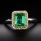 14k Gold 1.54 Ctw Vivid Green Natural Emerald & Diamond Ring