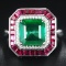 14k Gold 2.50 Ctw Vivid Green Natural Emerald & Diamond Ring