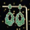 14k Gold 5.99 Ctw Vivid Green Natural Emerald & Diamond Earrings