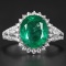 14k Gold 3.75 Ctw Vivid Green Natural Emerald & Diamond Ring