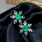 14k Gold 1.13 Ctw Vivid Green Natural Emerald & Diamond Earrings