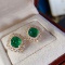 14k Gold 3.69 Ctw Vivid Green Natural Emerald & Diamond Earrings