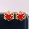 14k Gold 0.76 Ct Vivid Red Natural Ruby & Diamond Earrings