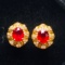 14k Gold 0.76 Ct Vivid Red Natural Ruby & Diamond Earrings