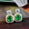 14k Gold 0.84 Ctw Vivid Green Natural Emerald & Diamond Earrings